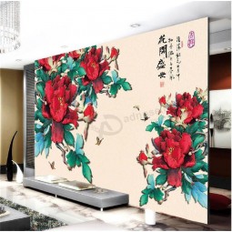 B155 Chinese Style Peony Flower Ink Painting for Bedroom Decoration