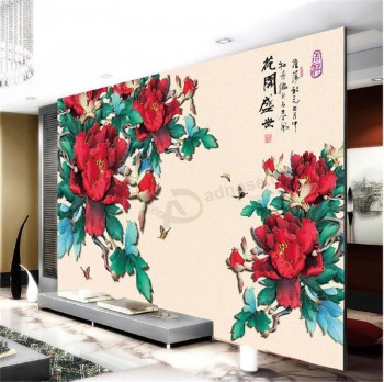 B155 peinture à l'encre de fleur de pivoine de style chinois pour la décoration de la chambre
