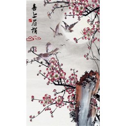 Art de style de b161 Chine pour fleur de prunier de fleur de mur et oiseaux peinture à l'encre d'image pour la décoration de porche