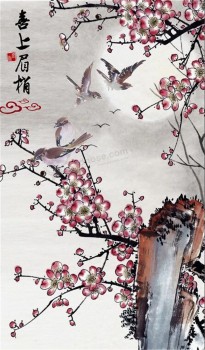 Arte do estilo da porcelana de b161 para a flor da ameixa da flor de parede e os pássaros retratam a pintura da tinta para a decoração do patamar