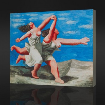 Non, cx026 deux femmes qui courent sur la plage décoration de peinture à l'huile abstraite