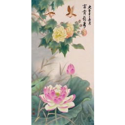 B178 Chinese Painting Flower and Bird Lotus Ink Painting Porch Mural