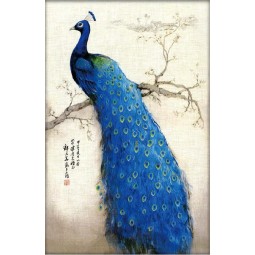 B425 Peacock Figure Porch Mural Ink Painting for Sale