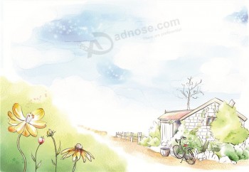 A054乡村农场素描风景水墨画装饰