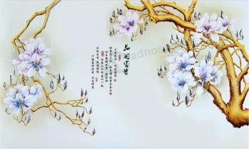 B189 schöne Magnolien-Blumentintenmalerei für Fernsehwand-Hintergrundwandgemälde