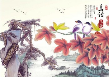 B196 topverkoop bloemen- en vogel landschap inkt schilderij voor huis inrichting