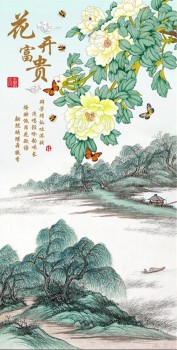 B195中国典型的绘画withflower和鸟景观水墨画为墙壁装饰