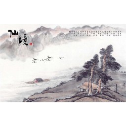 B169 Classical Ink and Wash Landscape Painting Digital Print Custom Fabric Painting