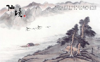 B169 Classical Ink and Wash Landscape Painting Digital Print Custom Fabric Painting