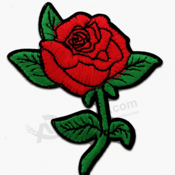 Rosa flores vestido de bordado completo apliques de patches para roupas