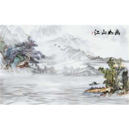 B209 mountaint et rivière paysage encre peinture décoration de fond de mur