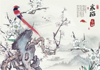 B233 Landscape of Plum Blossoms Ink Painting TV Background Decor