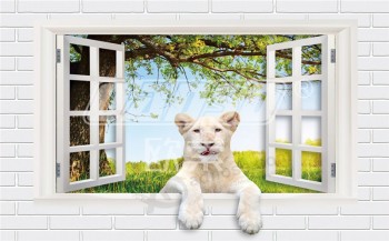 A258 le tigre est couché sur la fenêtre décor de peinture murale de fond stéréoscopique