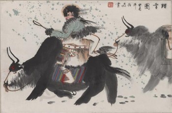 B003 chinese typische inkt schilderij met figuur en kameel voor wanddecoratie
