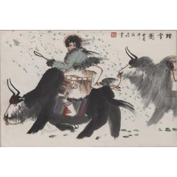 B003 pintura de tinta china típica con figura y camello para decoración de pared