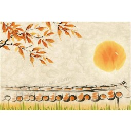 B005 Autumn Sunset Scenery Ink Painting Home Decoration Mural