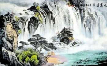 B006风景中国绘画jiuzhai瀑布中国式电视背景墙壁装饰