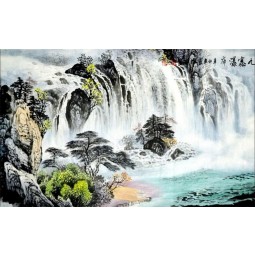 Decoração da parede do fundo da tevê do estilo chinês da cachoeira do jiuzhai da pintura chinesa da paisagem b006