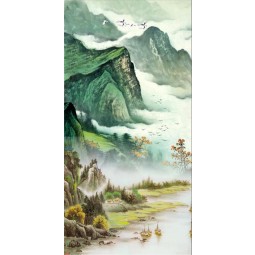 B241 Green Mountain and Green Water Traditional Chinese Ink Painting Wall Background Decoration