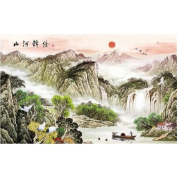 B258 Chinese Landscape Ink Painting of Sunrise Wall Art for Home Decoration