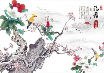 B259 paisagens flores e pássaros pintura a tinta murais decorativos