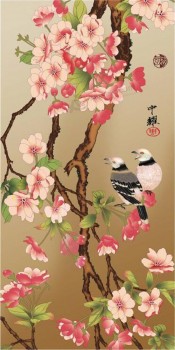 B268 рука-окрашенные цветы и птицы чернила живопись крыльцо стены фона украшения