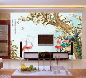 B269手-被绘的花和鸟墨水绘画电视墙壁背景装饰