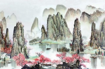 B275风景水墨画中国绘画墙壁艺术背景装饰