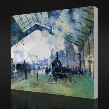 NO-YXP 010 Claude Monet - Saint-Lazare Station, the Normandy Train (1877) Impressionist Oil Painting Art Printed for Decoration