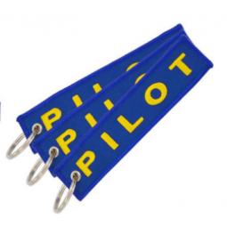 Pilot embroidery key tag woven key ring