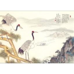 B294 Red-crowned Crane Landscapes Ink Painting Wall Background Decoration