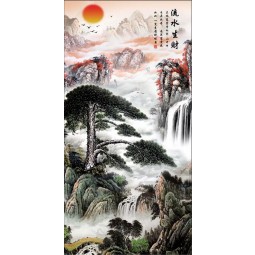 B301 Guest-Greeting Pine and Sun Ink Painting for Porch Background Decoration