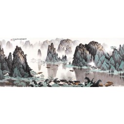 Pintura chinesa tradicional da tinta da paisagem do chinês da parede do fundo da televisão da grande escala b008