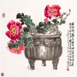 B010 Peony Flower Ink Painting Wall Art Printed Home Background Decoration