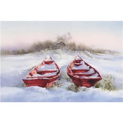 B013 dois barcos na neve paisagem pintura tinta parede decoração de fundo