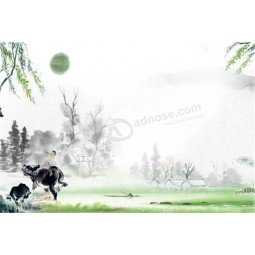 B017 The Cowboy Plays the Flute Landscape Ink Painting  Wall Art Printed for Home Decoration