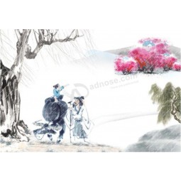B019 Original Artistic Conception Spring Scenery Background Ink Painting
