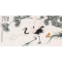 B020 Red-crowned Crane Background Ink Painting