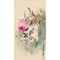 B027 Double Cats Ink Painting Wall Art Porch Background Decoration