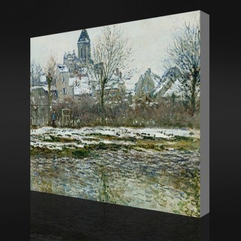 Nein-Yxp 026 Claude Monet-Die Kirche in Vétheuil, Schnee(1878-1879)Impressionistische Ölgemälde Wand Hintergrund Dekoration