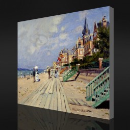 NO-YXP 031 Claude Monet - The Beach at Trouville (1870) Impressionist Oil Painting Wall Art Background Decor for Bedroom