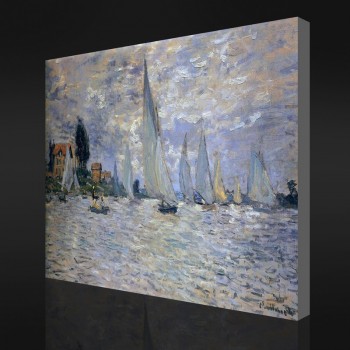 NO-YXP 032 Claude Monet - The Boats Regatta at Argenteuil (1874) Impressionist Oil Painting Wall Background Decoration for Home