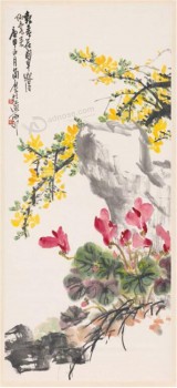 B033 Blumen- und Vogeltintemalerei-Portalwandbild für Hauptdekoration