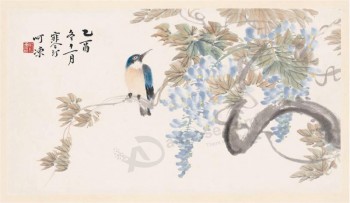 B042 Wisteria Bird Ink Painting Printing Wall Background Decoration