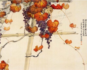 B043 꽃 나비와 grapevine 잉크 페인팅 벽 아트 배경 장식