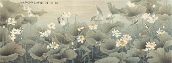 B052 Large Area Lotus Water and Ink Painting Background Wall Decoration