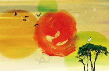 B059中国画白鹤背景墙装饰水墨画