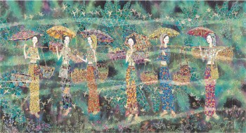 B066大国籍の6つの美しい女の子の図は、絵画テレビの壁の壁の装飾を描く