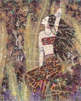 B067 소수 민족 소녀 의상 잉크 그림 벽 장식 배경