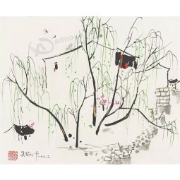 B073 High Definition Spring Willow TV Background Wall Decoration Ink Painting